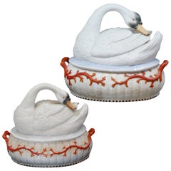 Seltener Satz Staffordshire Swan-Terrinen aus dem 19.