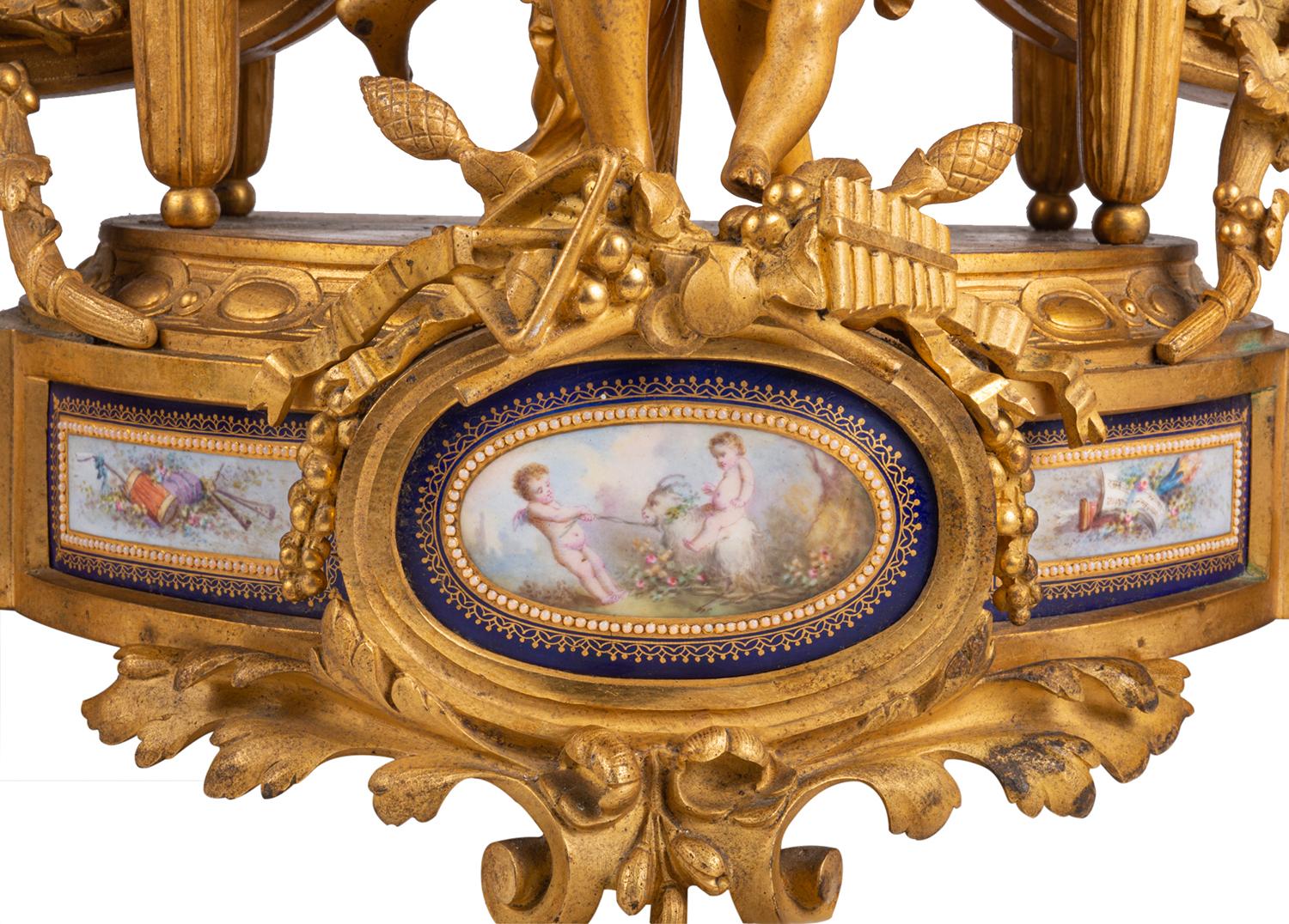 Rare 19th Century Sevres Style Clock Set For Sale 5