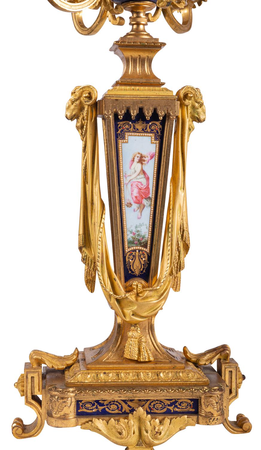 French Rare 19th Century Sevres Style Clock Set For Sale