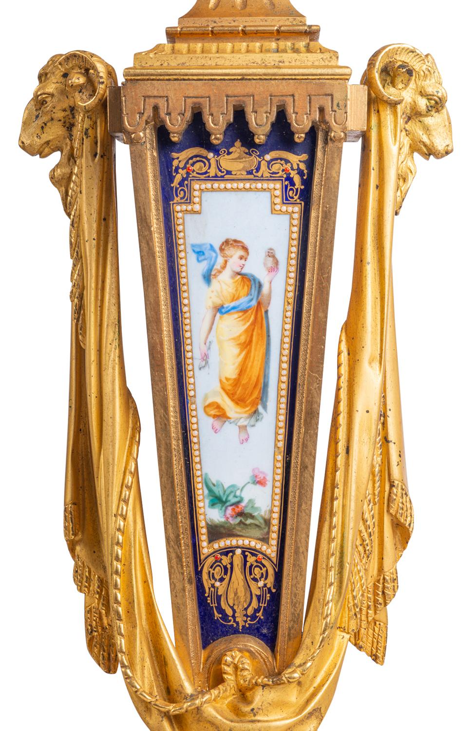 Porcelain Rare 19th Century Sevres Style Clock Set For Sale