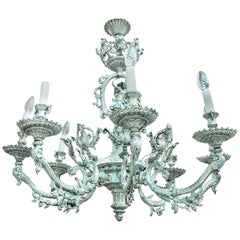 Rare 19th Century Silver Plated Carved Chandelier, Unreal Carvings, Antique