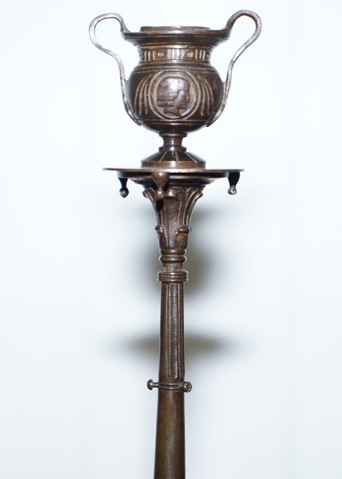 Victorian Rare 19th Century Solid Bronze Candlesticks August Maximilien Delafontaine, Pair For Sale