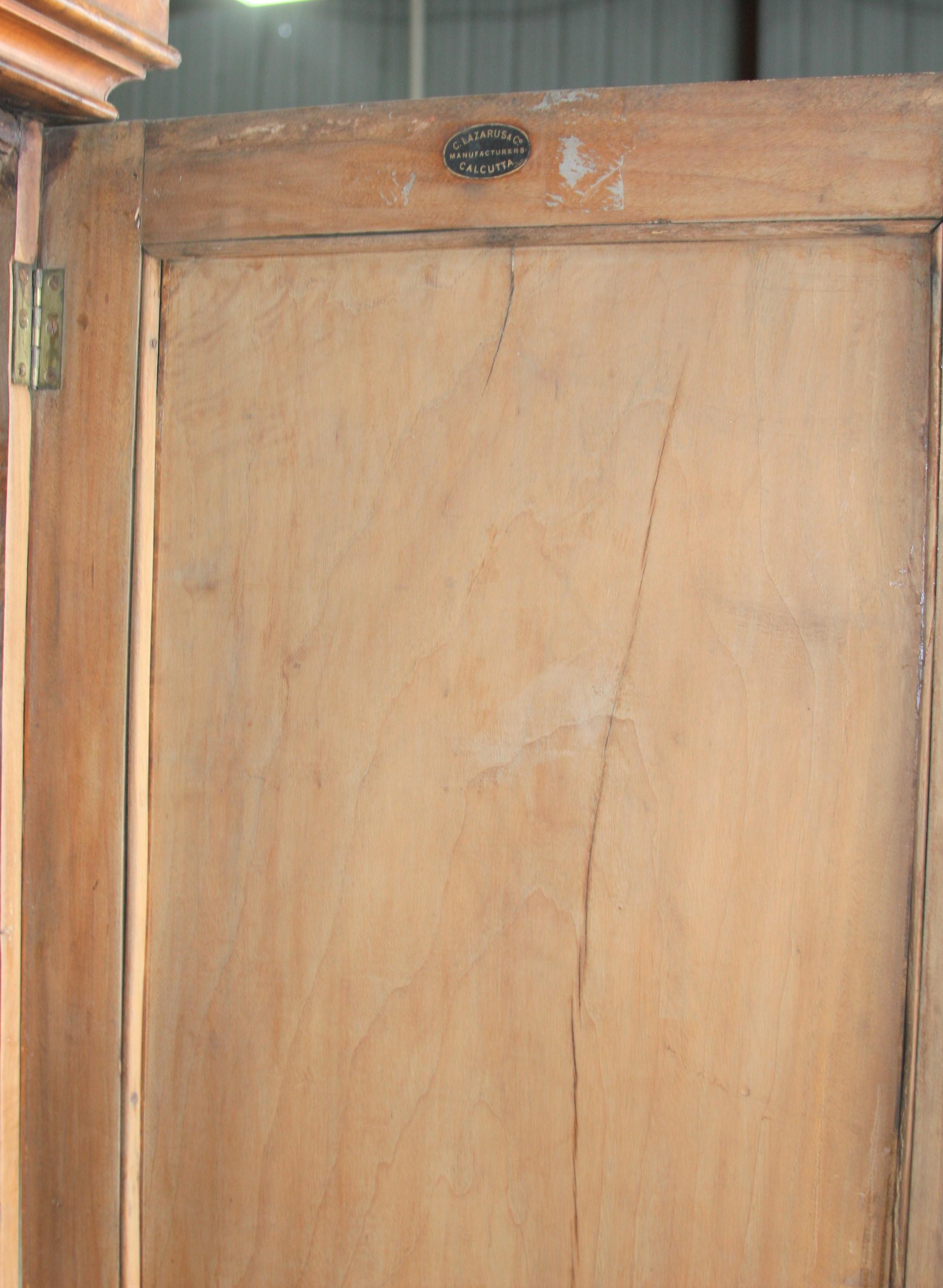Rare 19th Century Solid Camphor Wood Cabinet from Lazarus of Calcutta For Sale 3