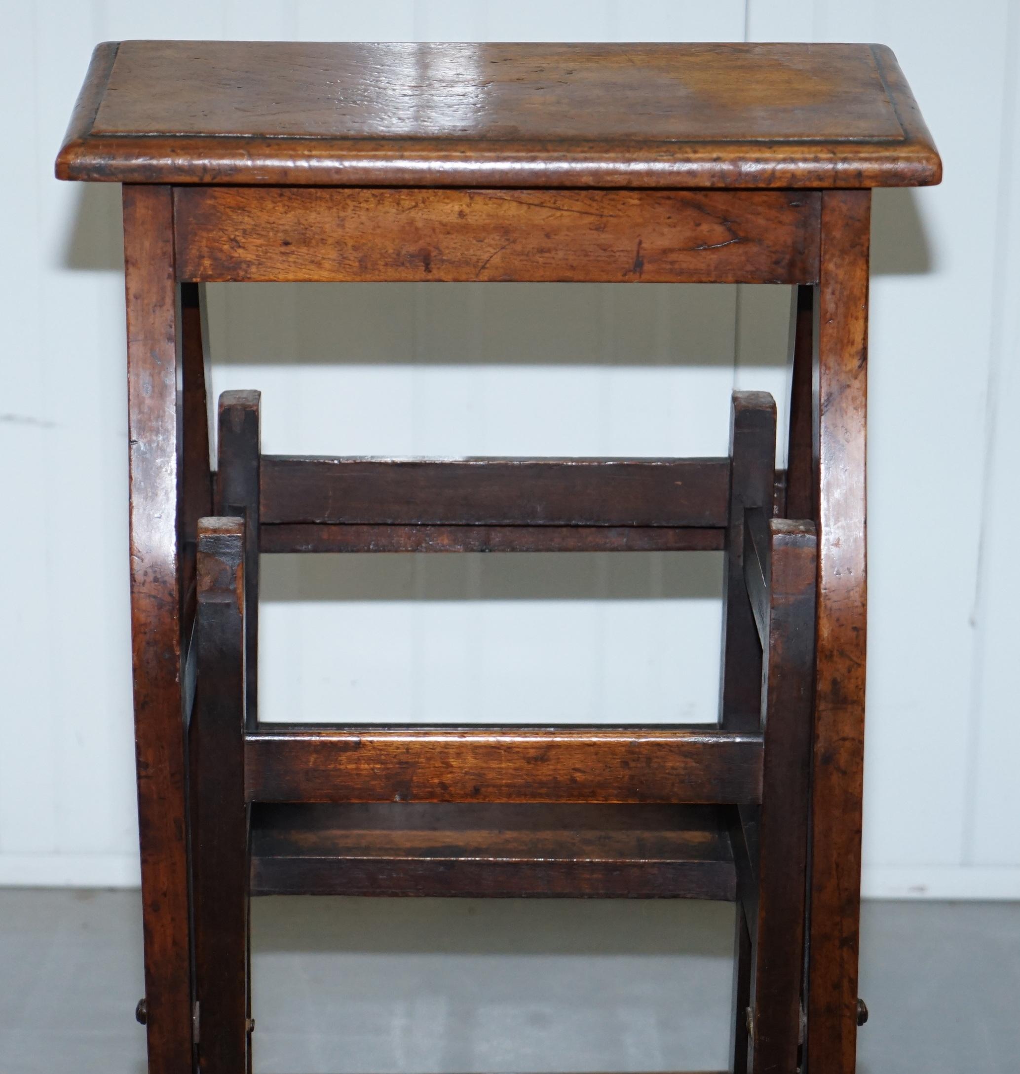 Rare 19th Century Solid Elm Metamorphic Library Steps into a Stool Stunning Find 5