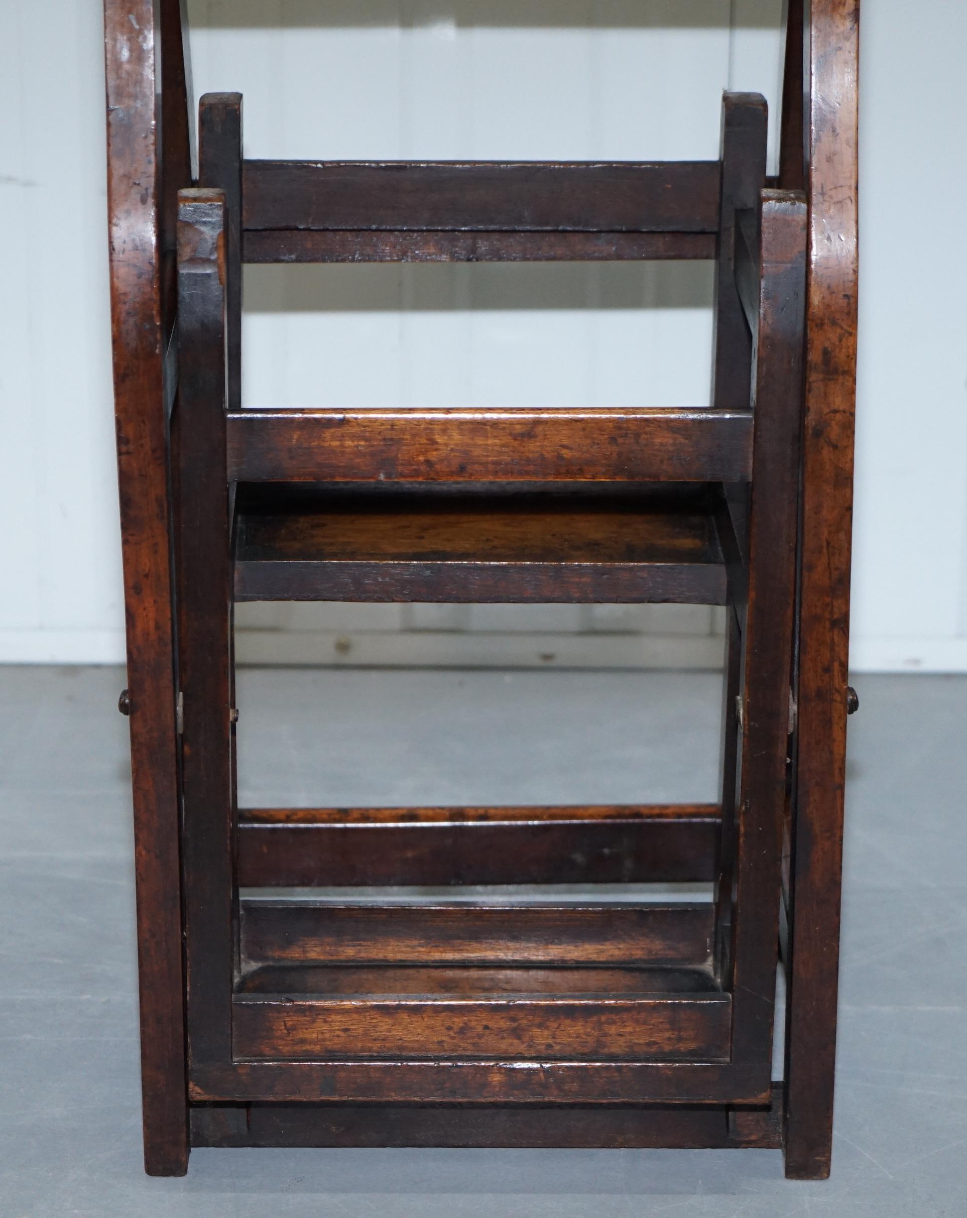 Rare 19th Century Solid Elm Metamorphic Library Steps into a Stool Stunning Find 6