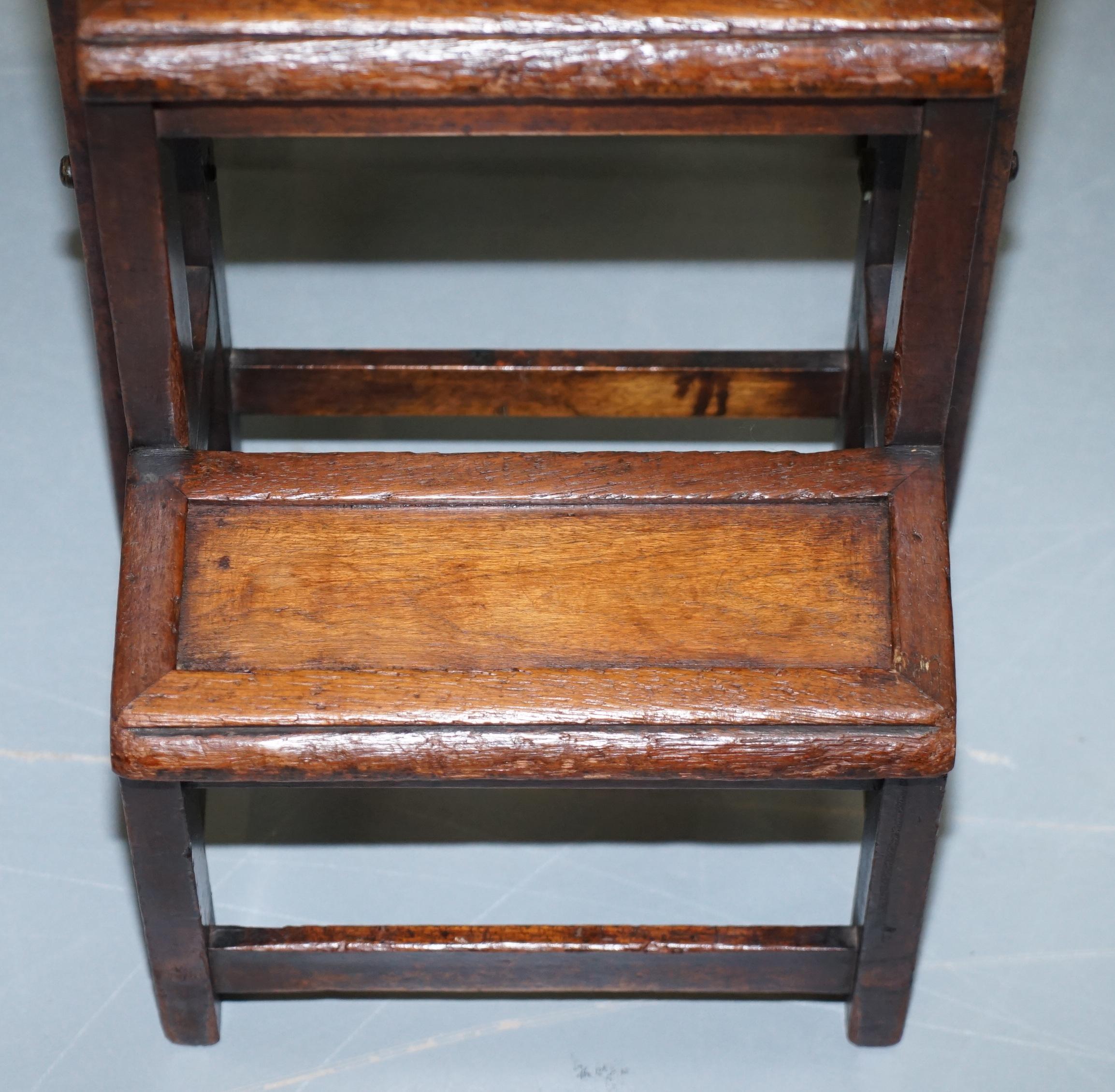 Rare 19th Century Solid Elm Metamorphic Library Steps into a Stool Stunning Find 11