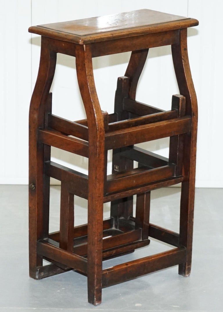 Rare 19th Century Solid Elm Metamorphic Library Steps into a Stool ...