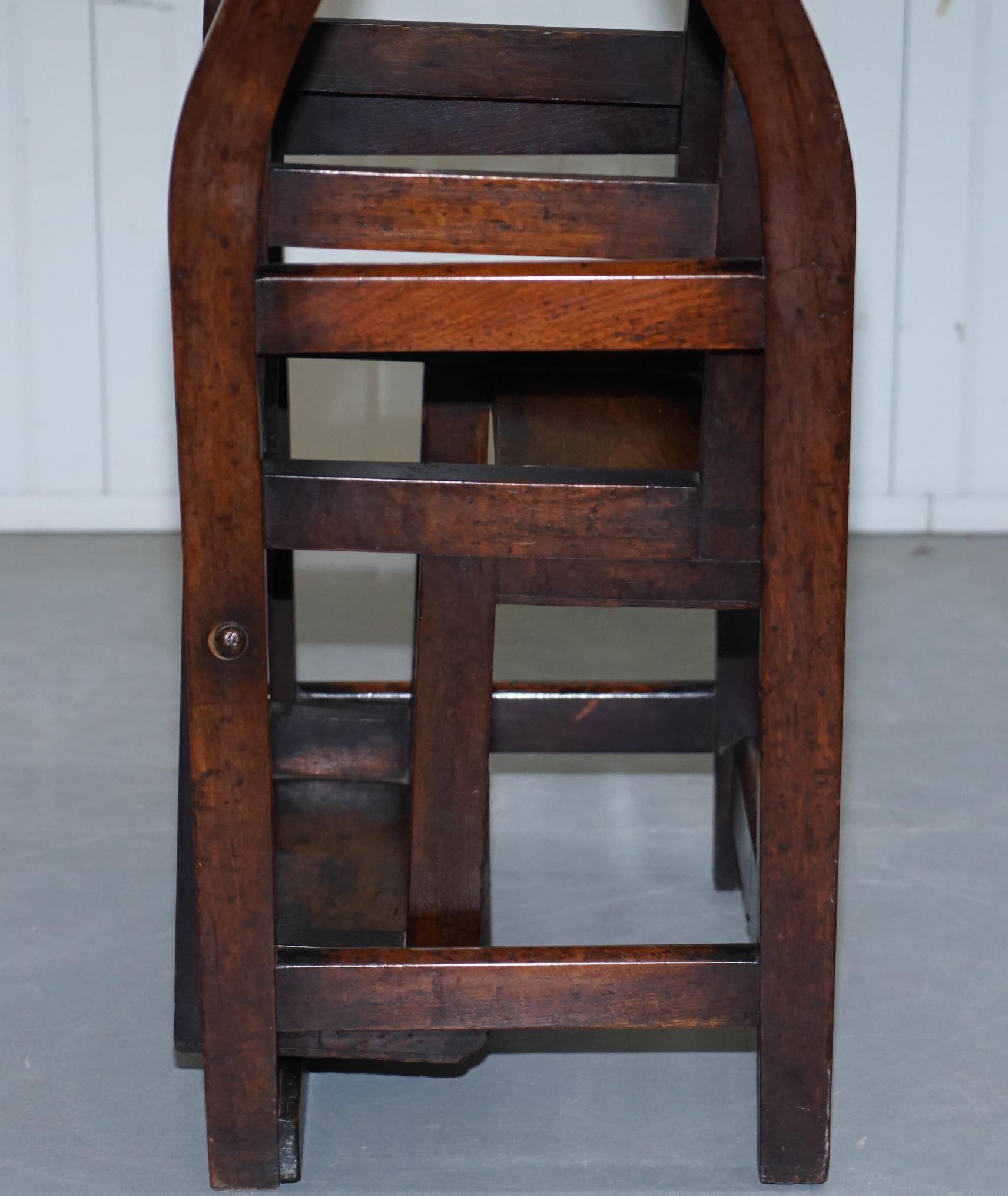 Rare 19th Century Solid Elm Metamorphic Library Steps into a Stool Stunning Find 2