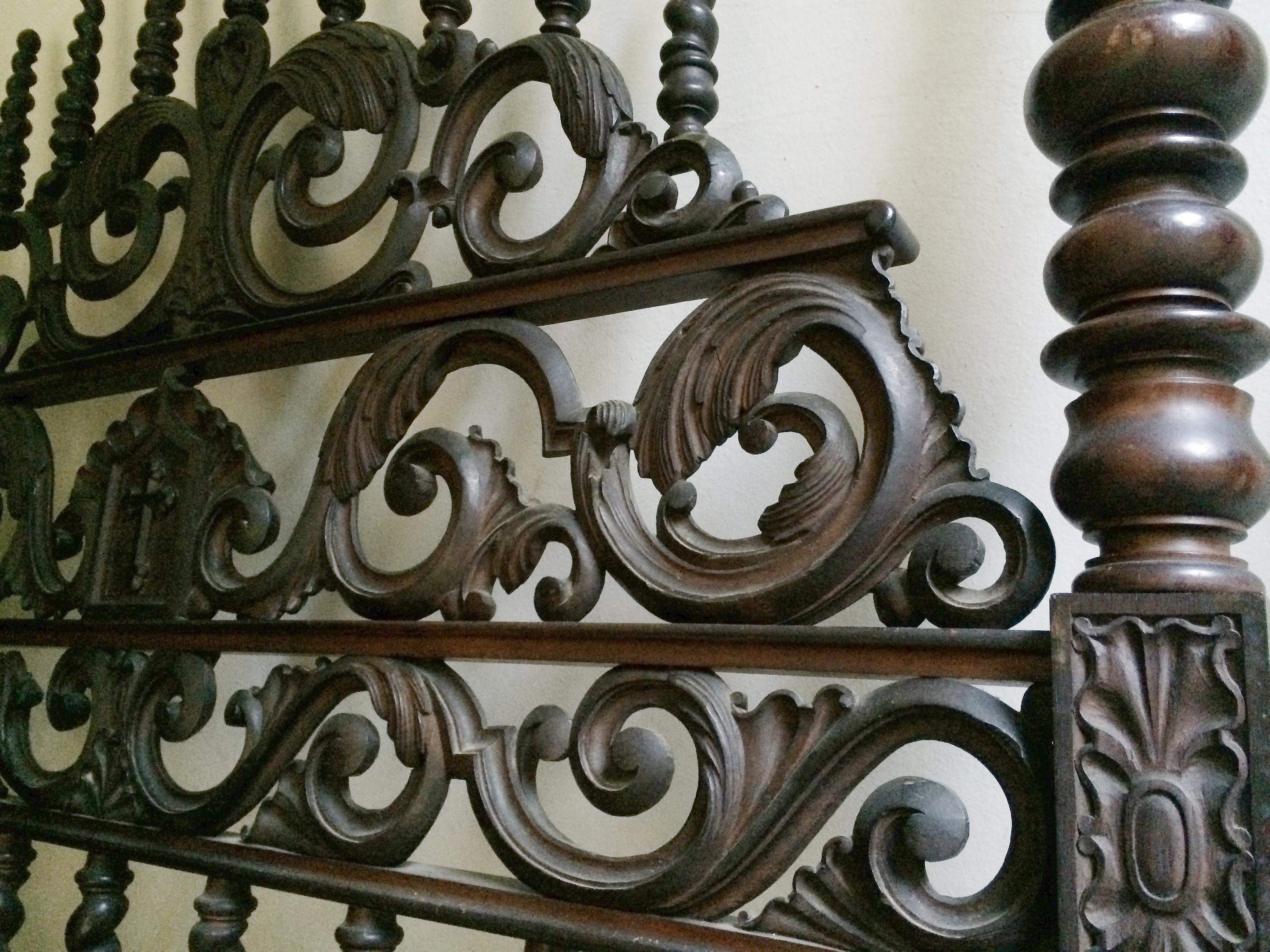 Hand-Carved Rare 19th Century Spanish Colonial Bishop's Bed For Sale