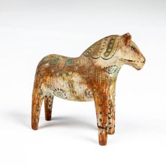 Rare 19th Century Swedish Dala Horse in Original Polychrome Paint