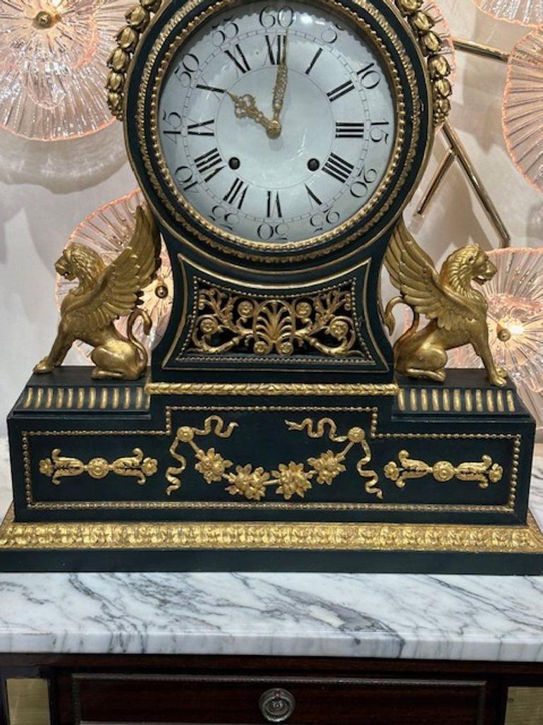 Rare 19th Century Swedish Large-Scale Parcel Gilt Mantel Clock In Good Condition For Sale In Dallas, TX