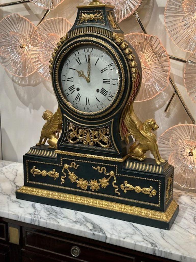 20th Century Rare 19th Century Swedish Large-Scale Parcel Gilt Mantel Clock For Sale
