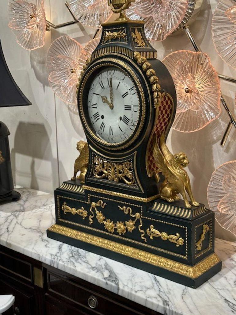 Metal Rare 19th Century Swedish Large-Scale Parcel Gilt Mantel Clock For Sale