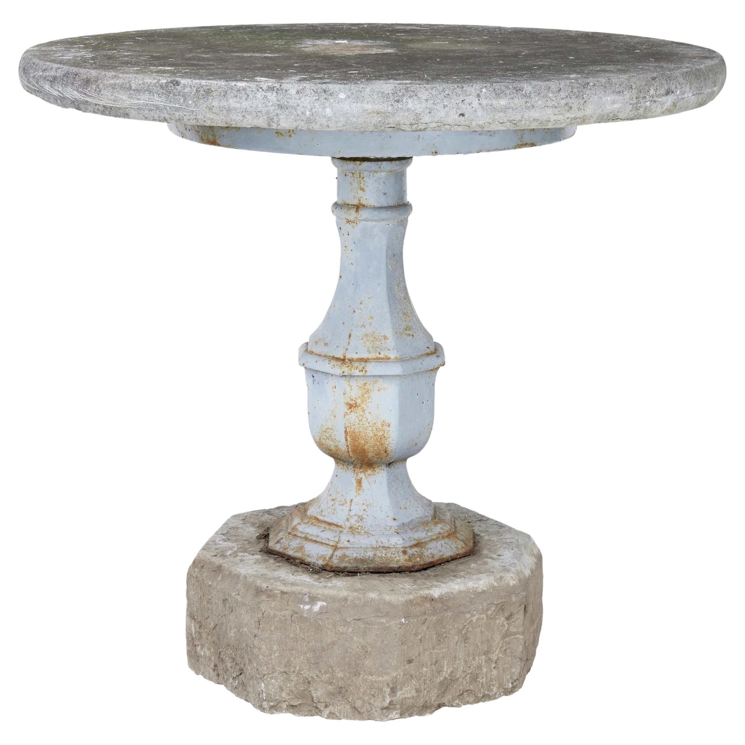 Rare 19th Century Swedish Stone and Iron Garden Table For Sale