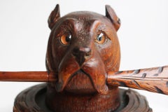 Rare 19th century Swiss Black Forest ''Dog"' Ink Jar desk decoration hand carved