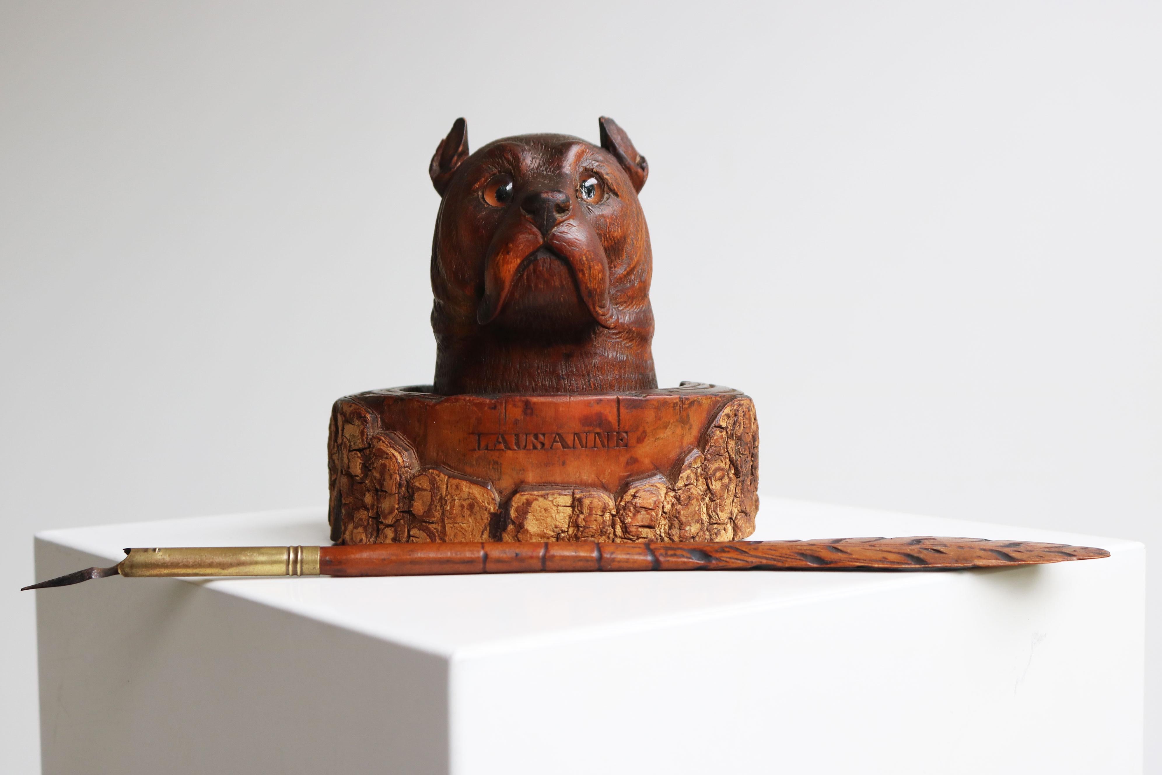 Hand-Carved Rare 19th century Swiss Black Forest ''Dog