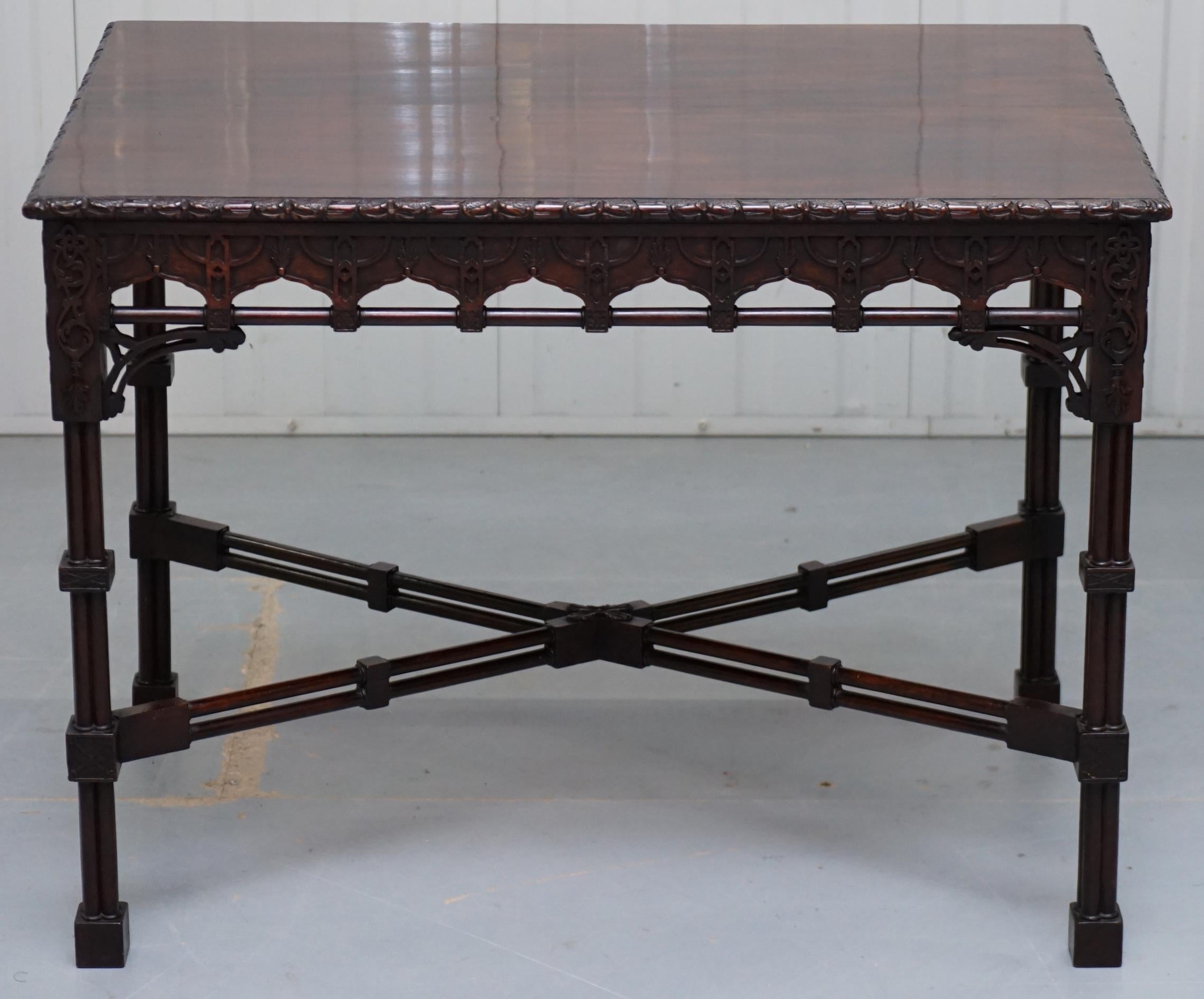 We are delighted to offer for sale this very rare Thomas Chippendale style Clustered Column leg occasional silver tea table in Mahogany

This table is stunning, I would say early 19th, the timber patina is exquisite as is the carving, the table