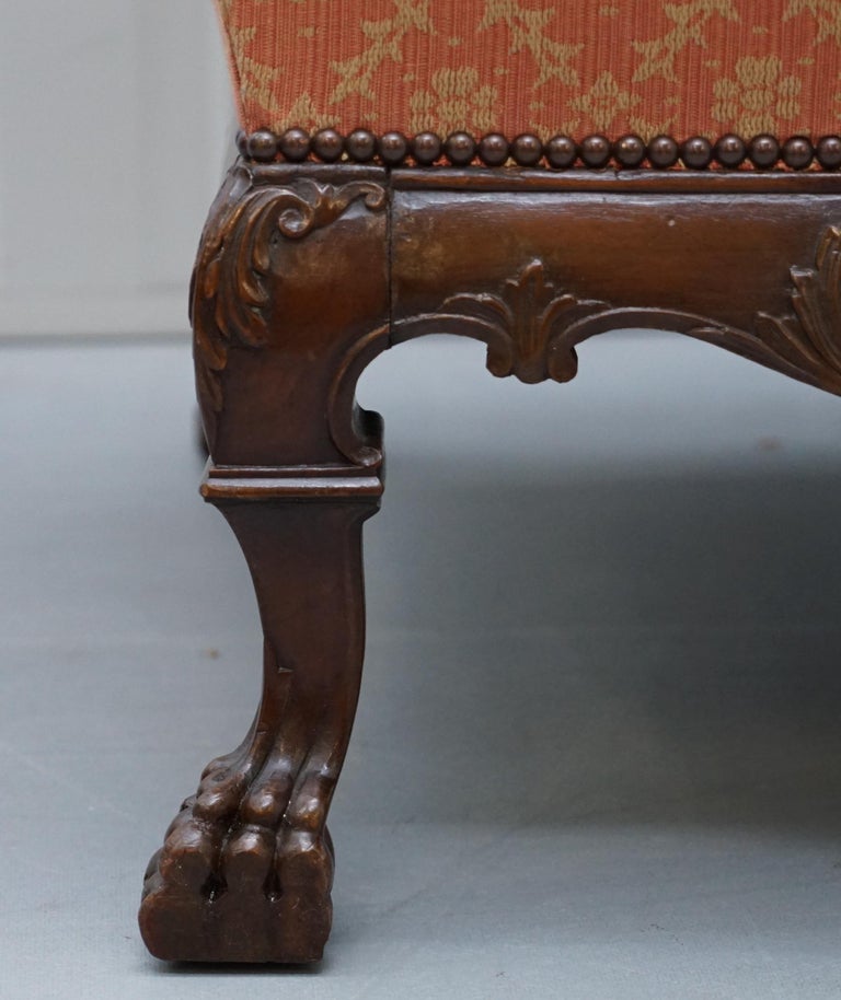 Rare 19th Century Thomas Chippendale Easy Wingback Armchair Heavily Carved Wood For Sale 10