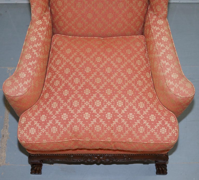 Rare 19th Century Thomas Chippendale Easy Wingback Armchair Heavily Carved Wood For Sale 4