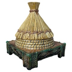 Rare 19th Century Victorian Majolica Beehive Cheese keeper George Jones