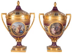 Rare 19th Century Vienna Style Porcelain Garniture of Three Large Lidded Vases