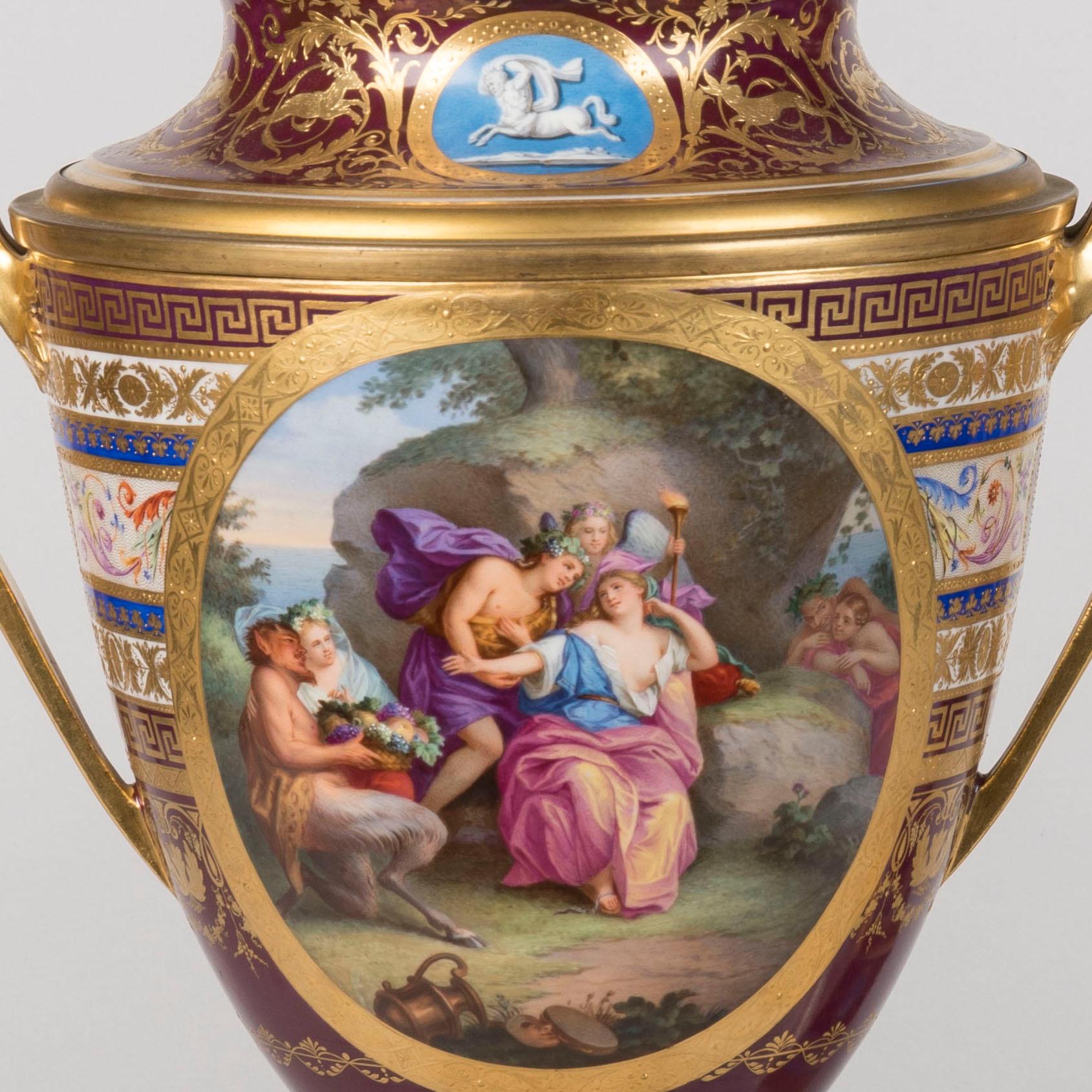 Seltene Wiener Porzellanvasen aus dem 19. Jahrhundert, handbemalte Eiscreme-Pail-Vasen im Angebot 4