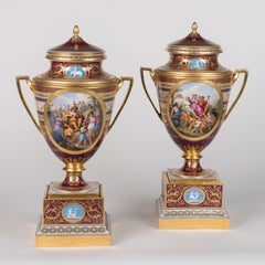 Rare 19th Century Viennese Porcelain Hand-Painted Ice Cream Pail Vases