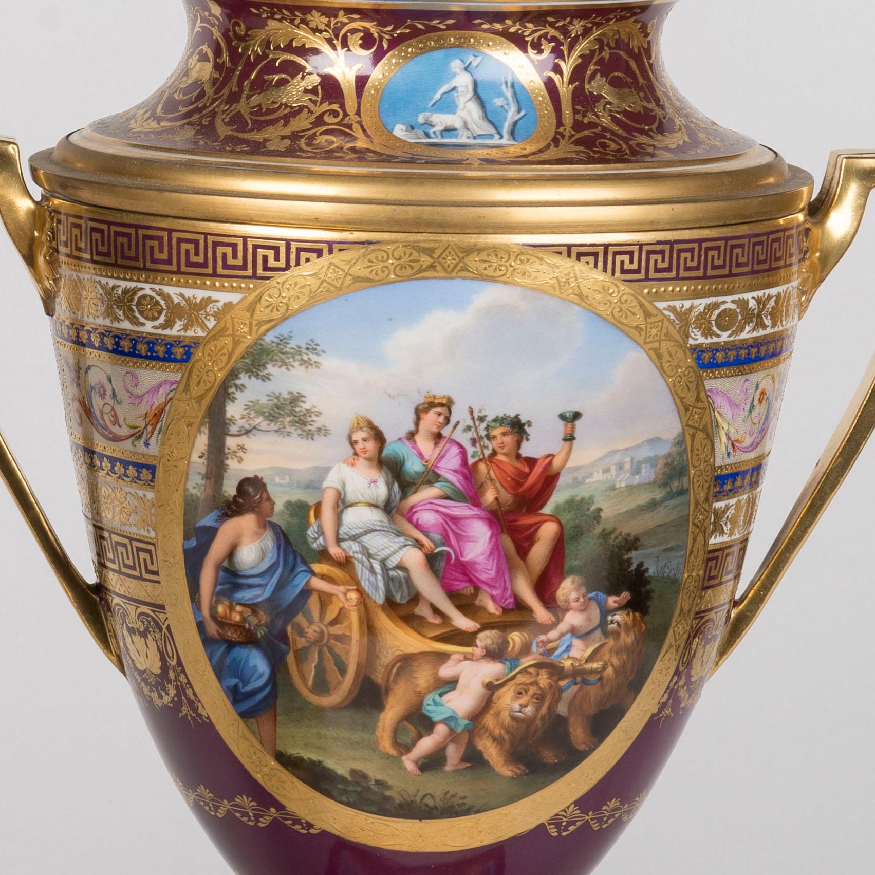 Seltene Wiener Porzellanvasen aus dem 19. Jahrhundert, handbemalte Eiscreme-Pail-Vasen im Angebot 1