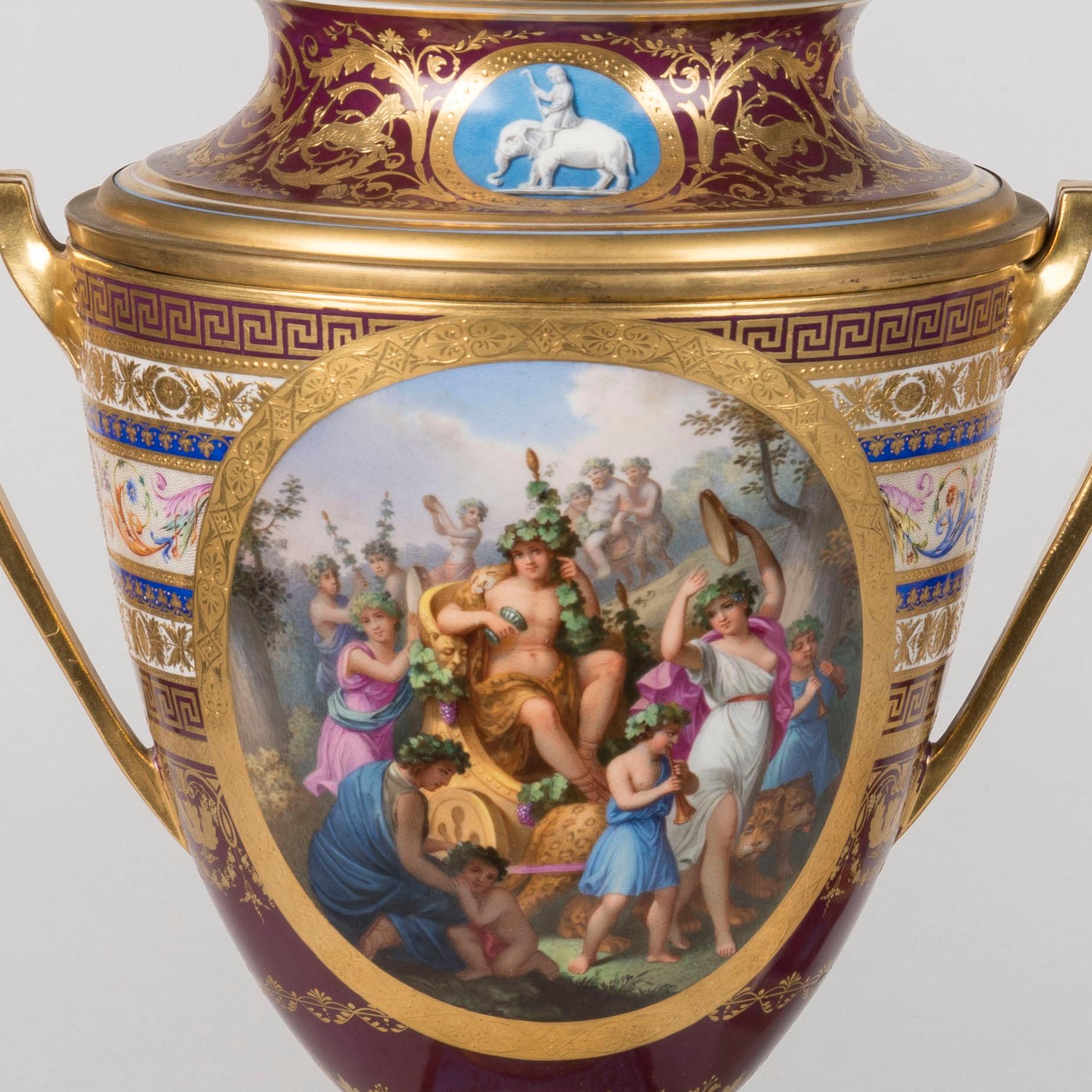 Seltene Wiener Porzellanvasen aus dem 19. Jahrhundert, handbemalte Eiscreme-Pail-Vasen im Angebot 2
