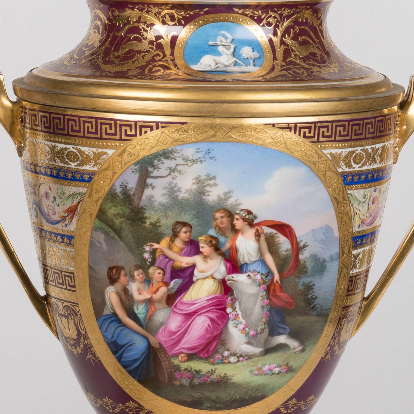 Seltene Wiener Porzellanvasen aus dem 19. Jahrhundert, handbemalte Eiscreme-Pail-Vasen im Angebot 3