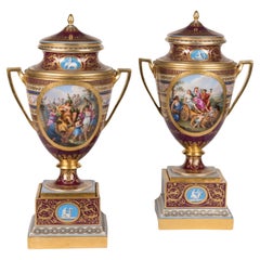 Antique Rare 19th Century Viennese Porcelain Hand-Painted Ice Cream Pail Vases