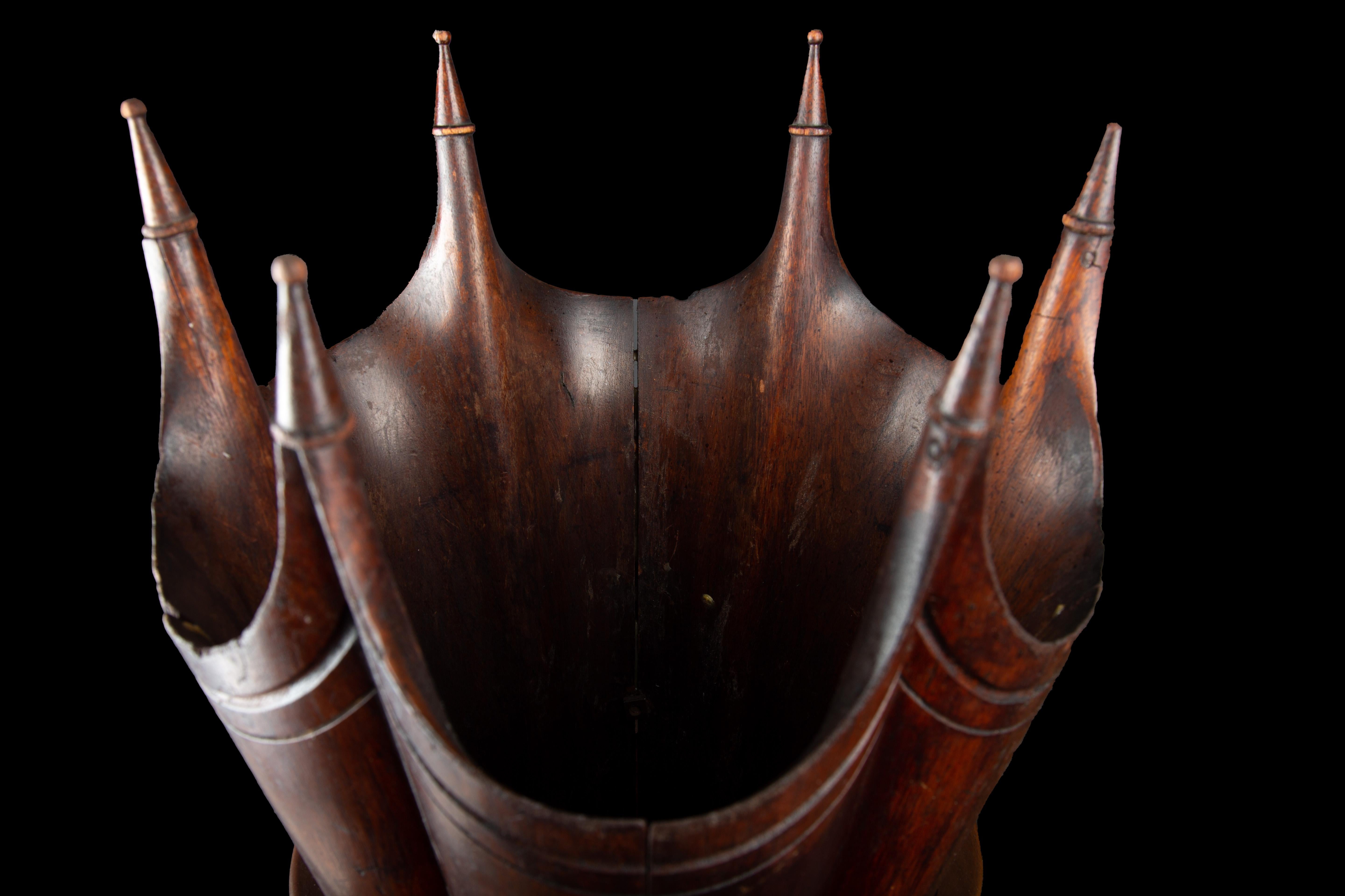 American Rare 19th Century Walnut Hand Carved Wood Umbrella, Umbrella Stand For Sale