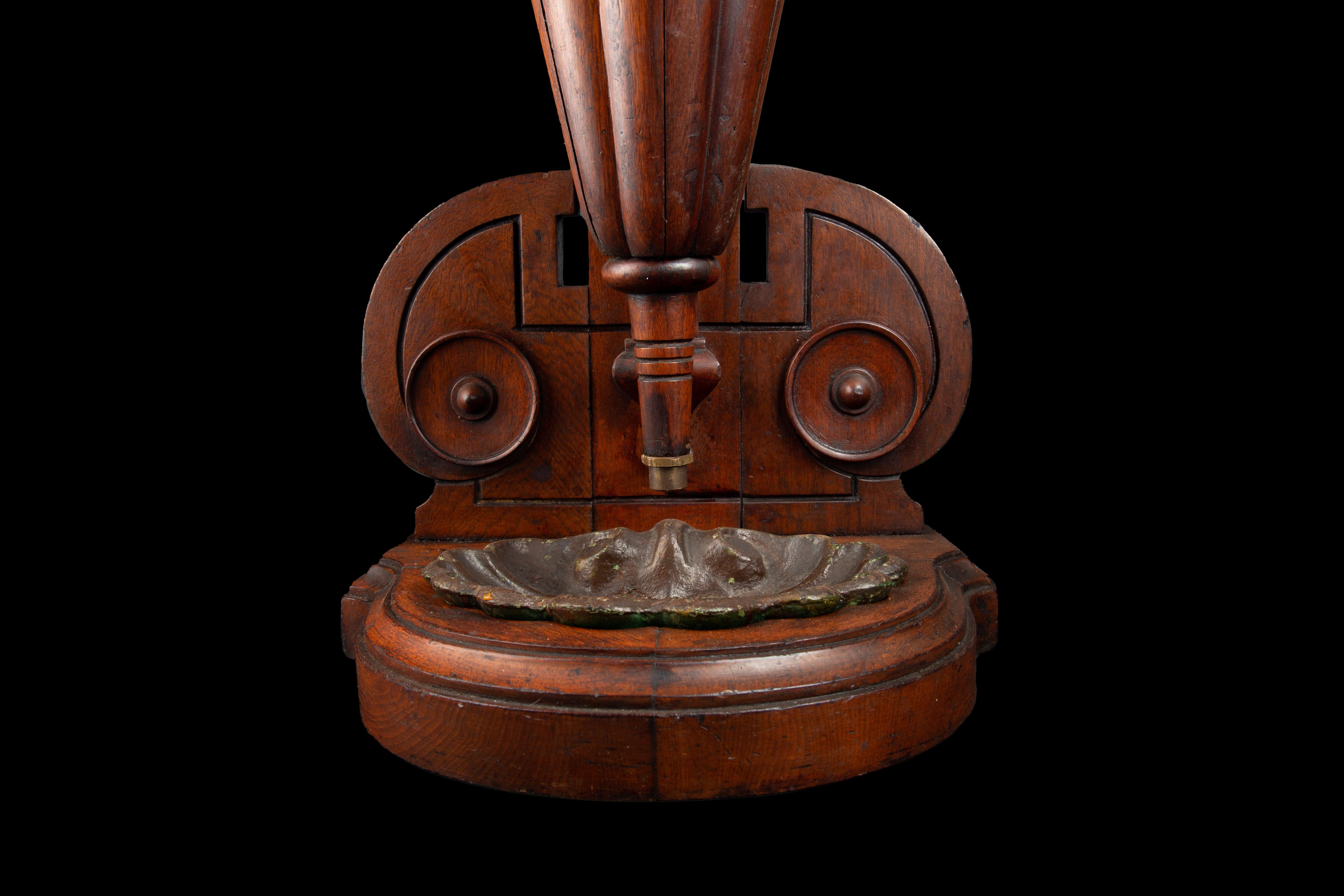 Metal Rare 19th Century Walnut Hand Carved Wood Umbrella, Umbrella Stand For Sale