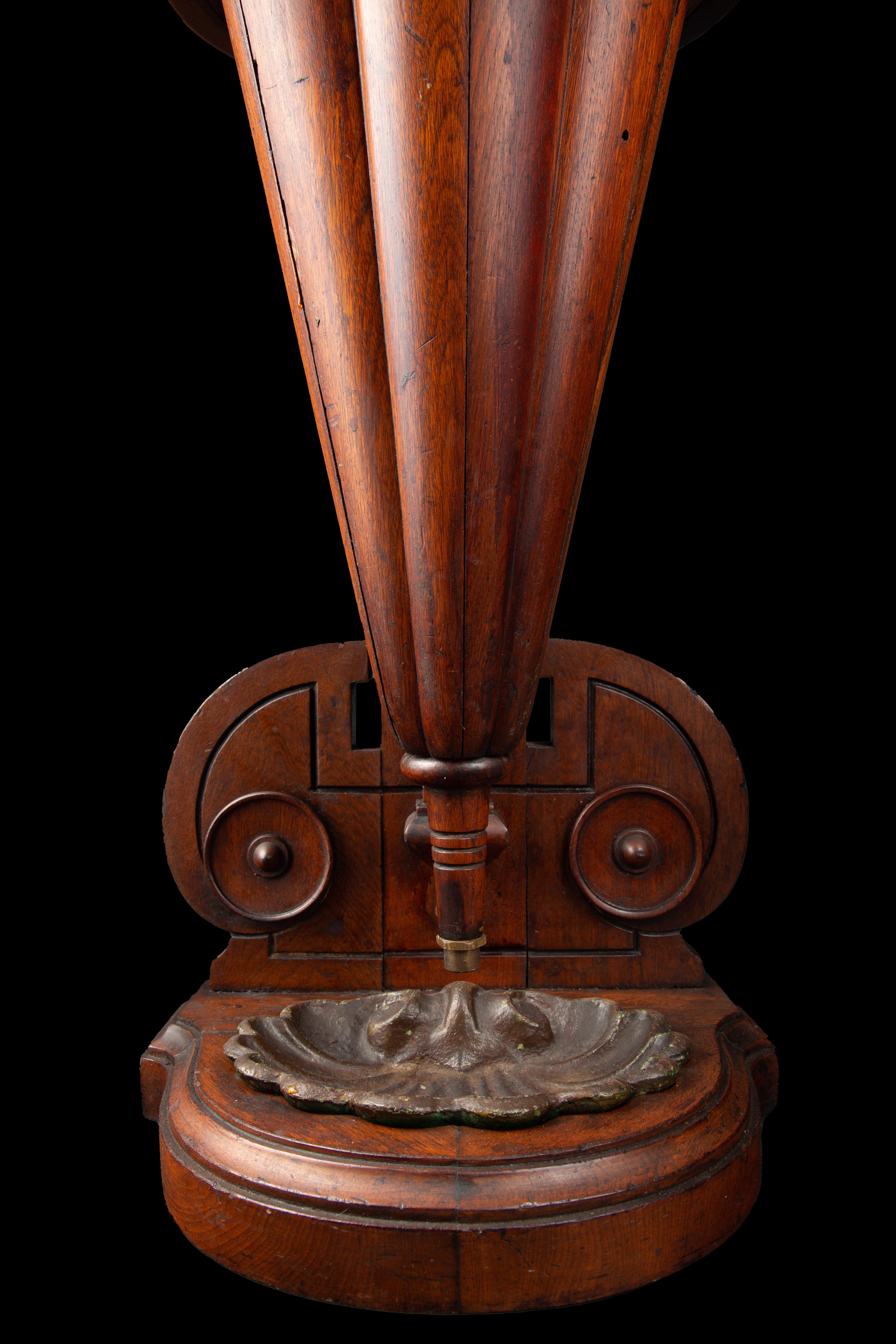 Metal Rare 19th Century Walnut Hand Carved Wood Umbrella, Umbrella Stand