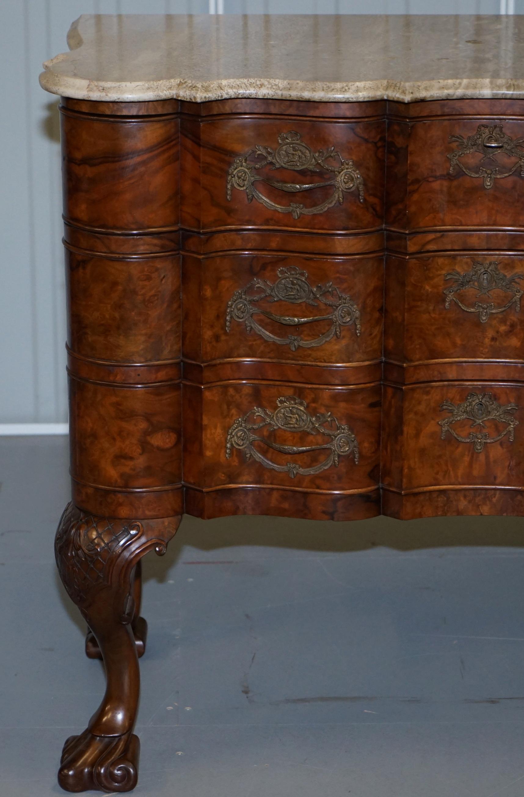 Hand-Crafted Rare 19th Century Walnut Marble Top Chest of Drawers Commode Thomas Chippendale