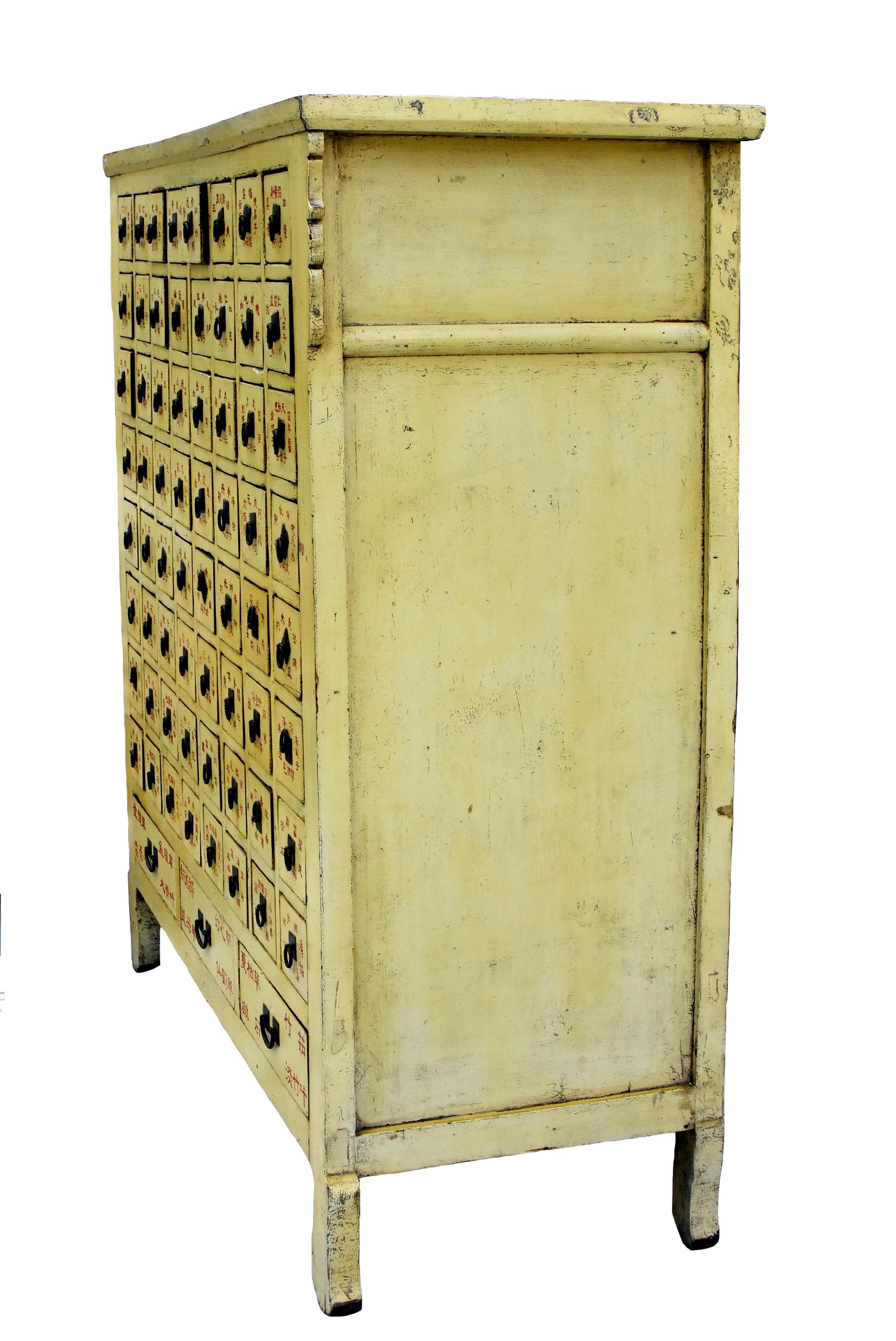 Rare 19th Century Yellow Chinese Apothecary Cabinet 67 Sectioned Drawers For Sale 2