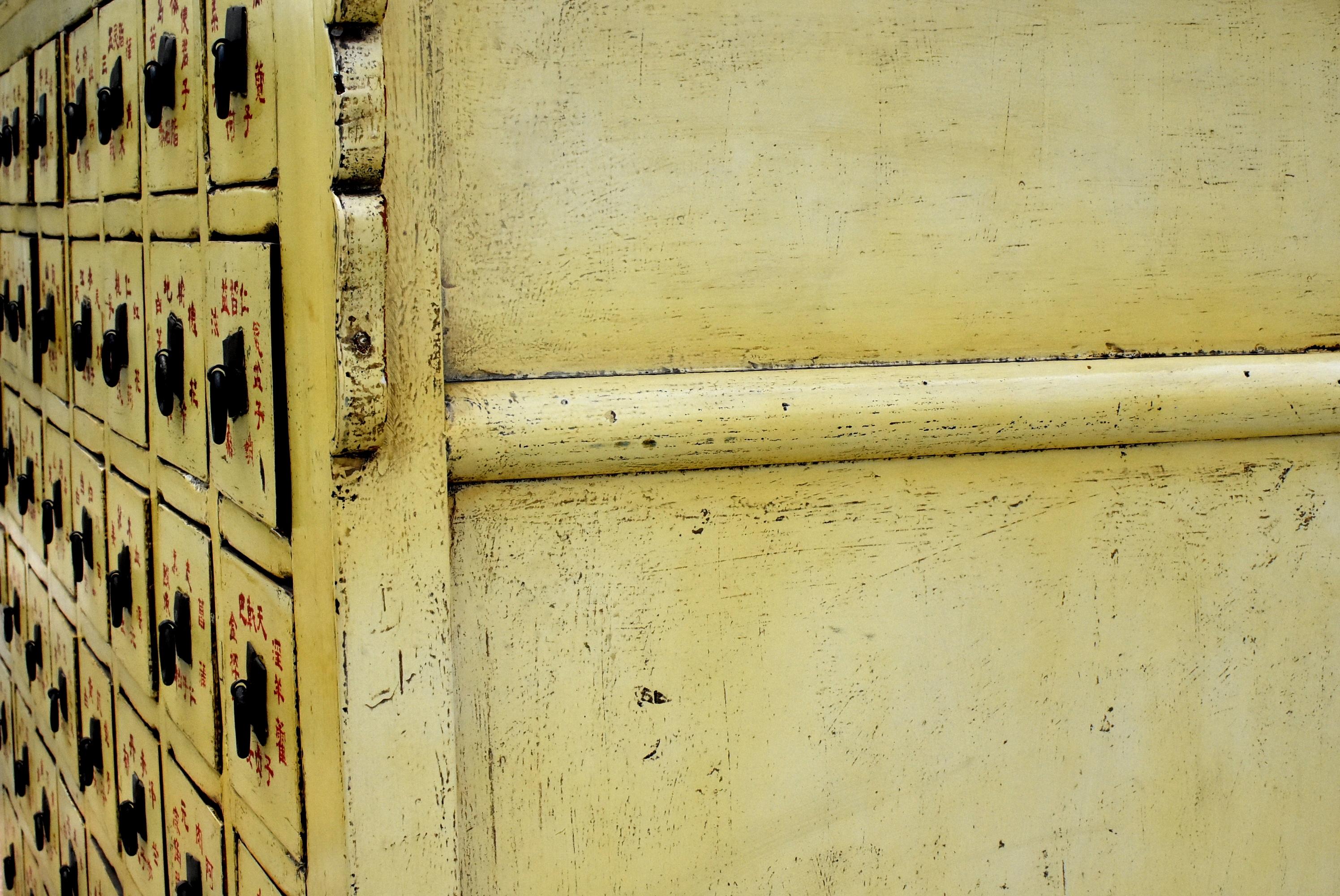 Rare 19th Century Yellow Chinese Apothecary Cabinet 67 Sectioned Drawers For Sale 3