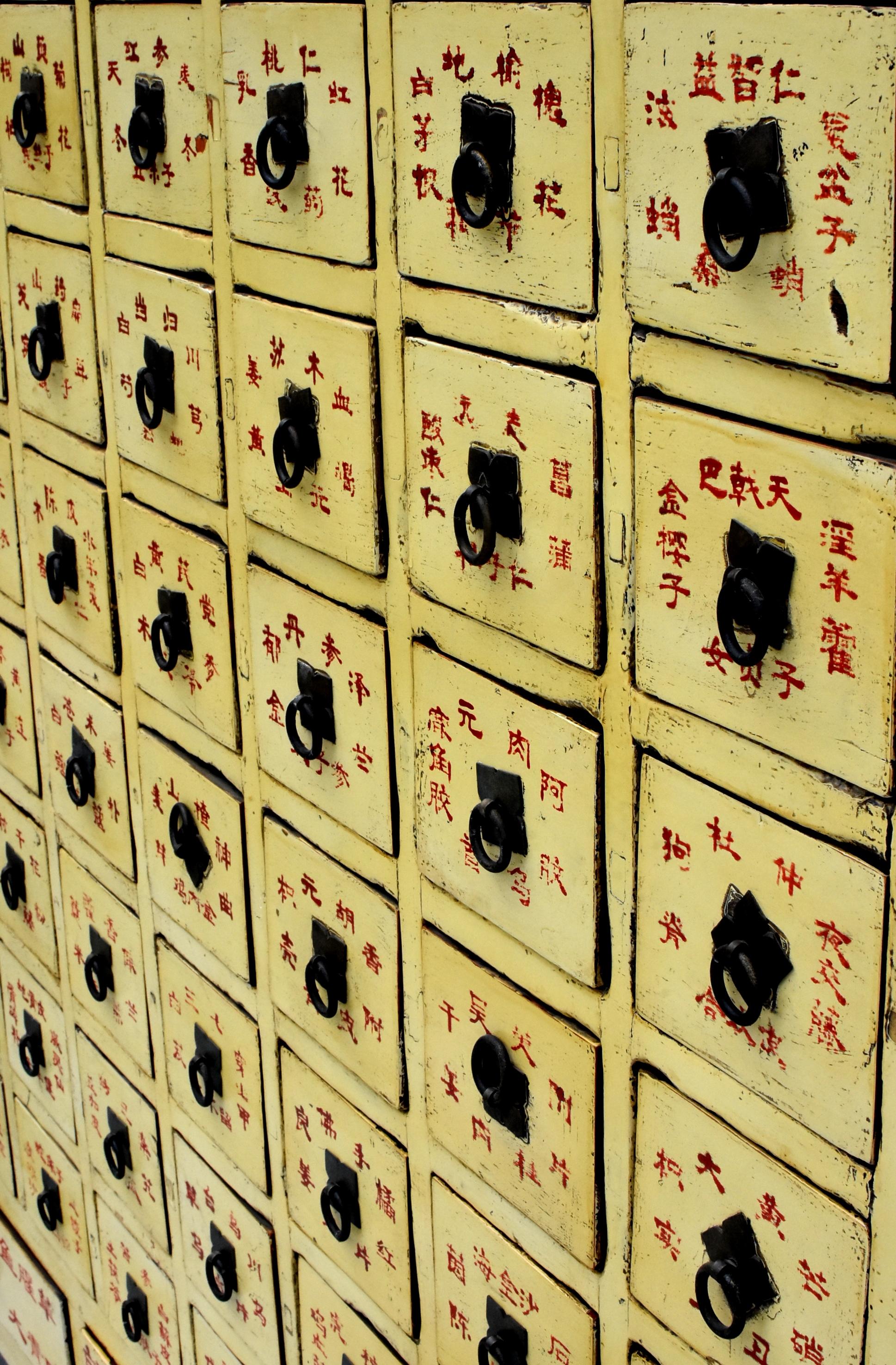 Rare 19th Century Yellow Chinese Apothecary Cabinet 67 Sectioned Drawers For Sale 4