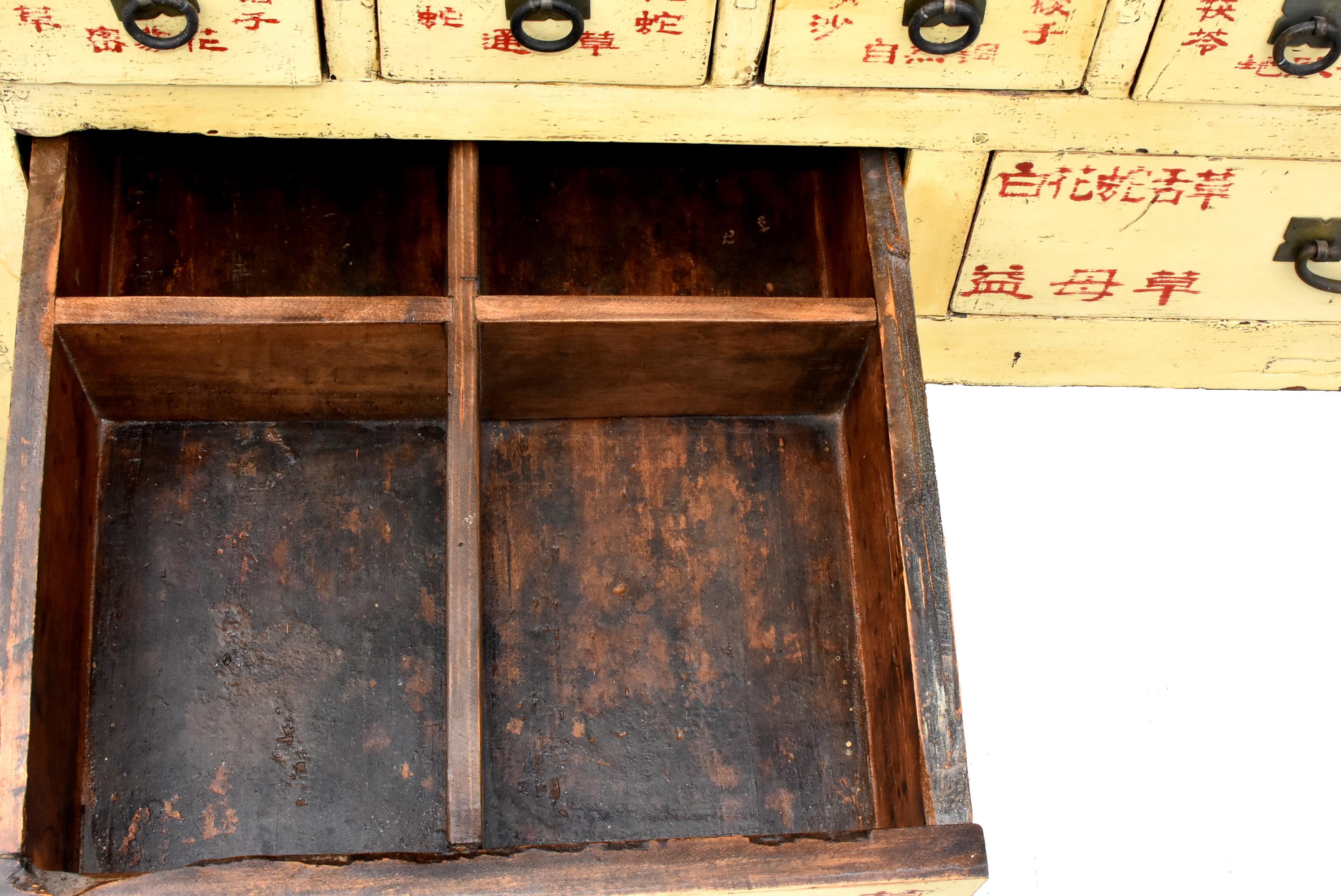 Rare 19th Century Yellow Chinese Apothecary Cabinet 67 Sectioned Drawers For Sale 8