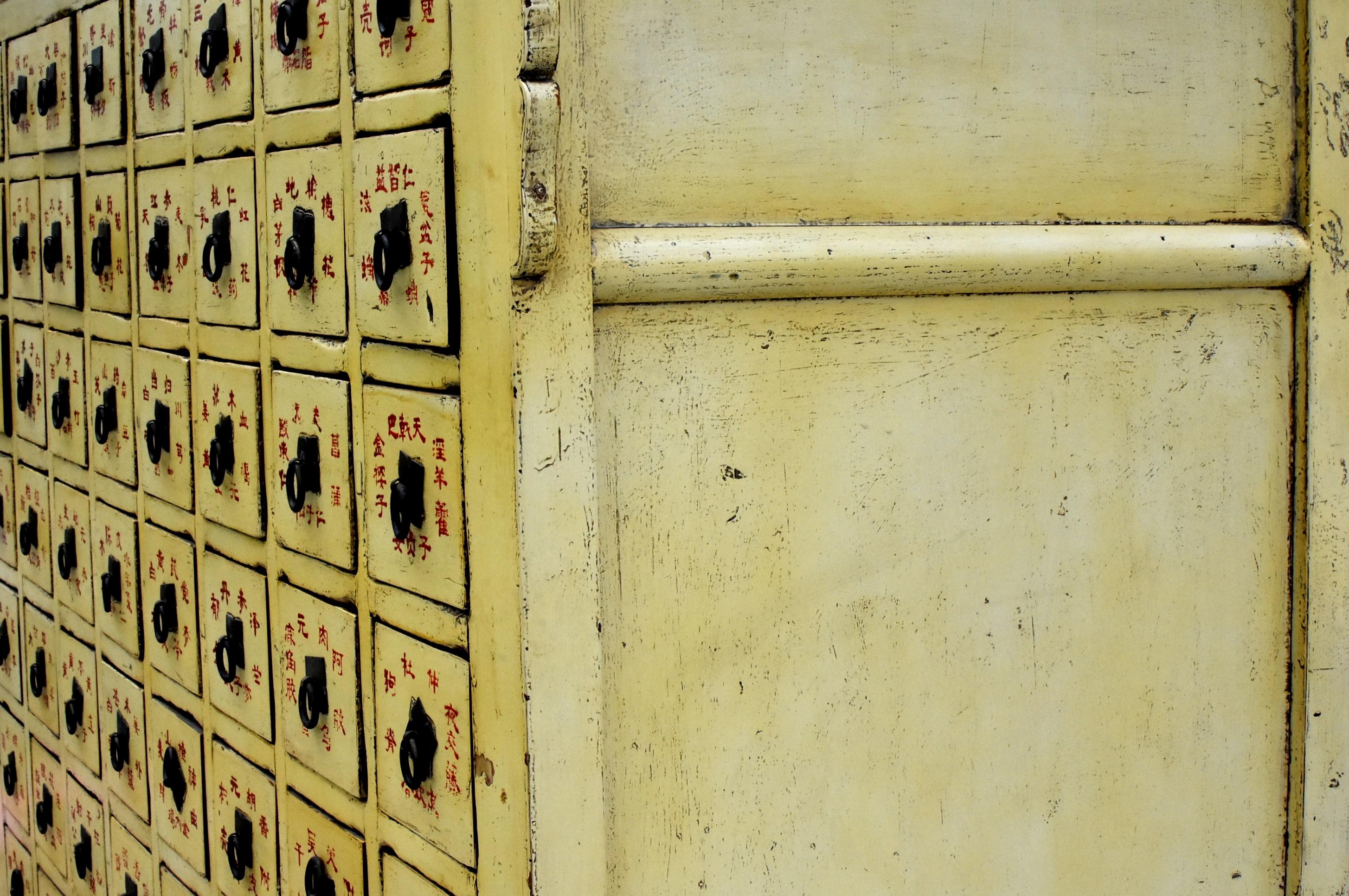 Rare 19th Century Yellow Chinese Apothecary Cabinet 67 Sectioned Drawers For Sale 12