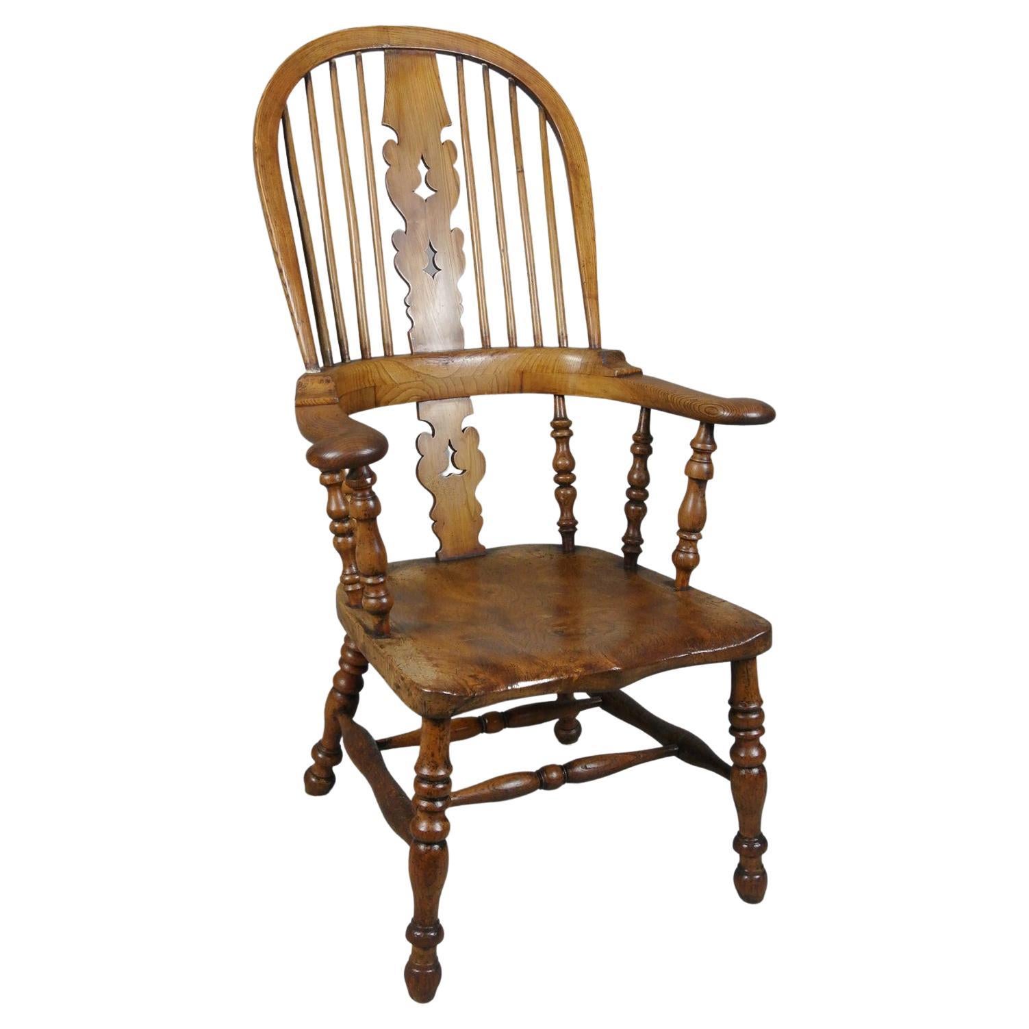 Rare chaise Windsor du 19ème siècle en orme et frêne, vers 1850