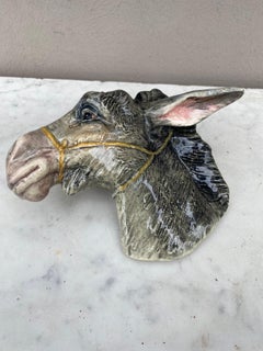 Rare 19th French Majolica Wall Pocket Donkey Delphin Massier