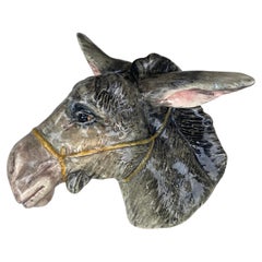 Rare 19th French Majolica Wall Pocket Donkey Delphin Massier