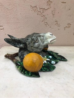 Rare 19th French Majolica Wall Pocket Donkey with Oranges Perret Gentil