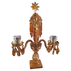 Rare 19thc Antique British Georgian Amber Cut Glass/ Crystal 2 Light Candelabra