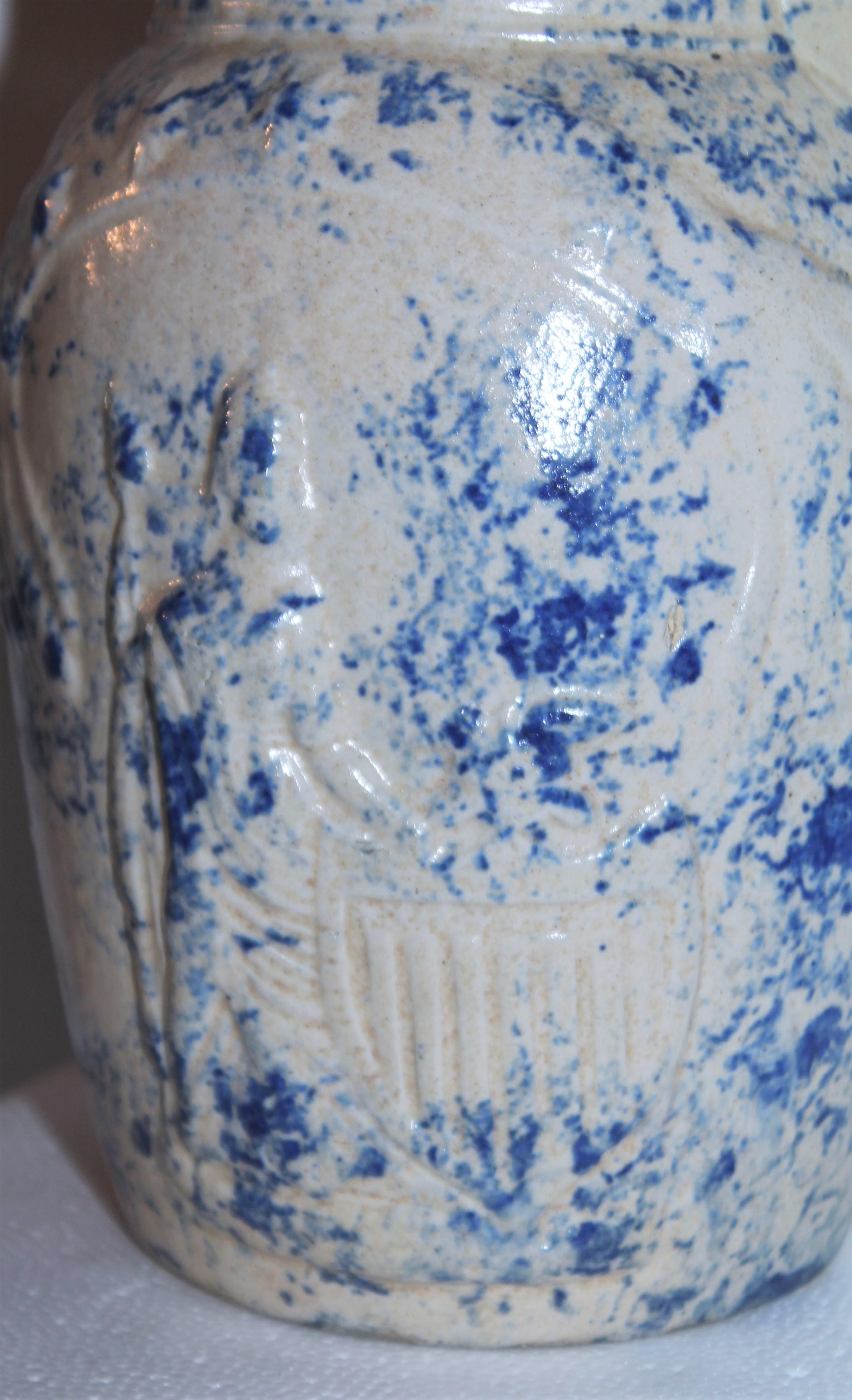 Hand-Crafted Rare 19th Century Lady Liberty Blue Sponge Ware Pitcher For Sale