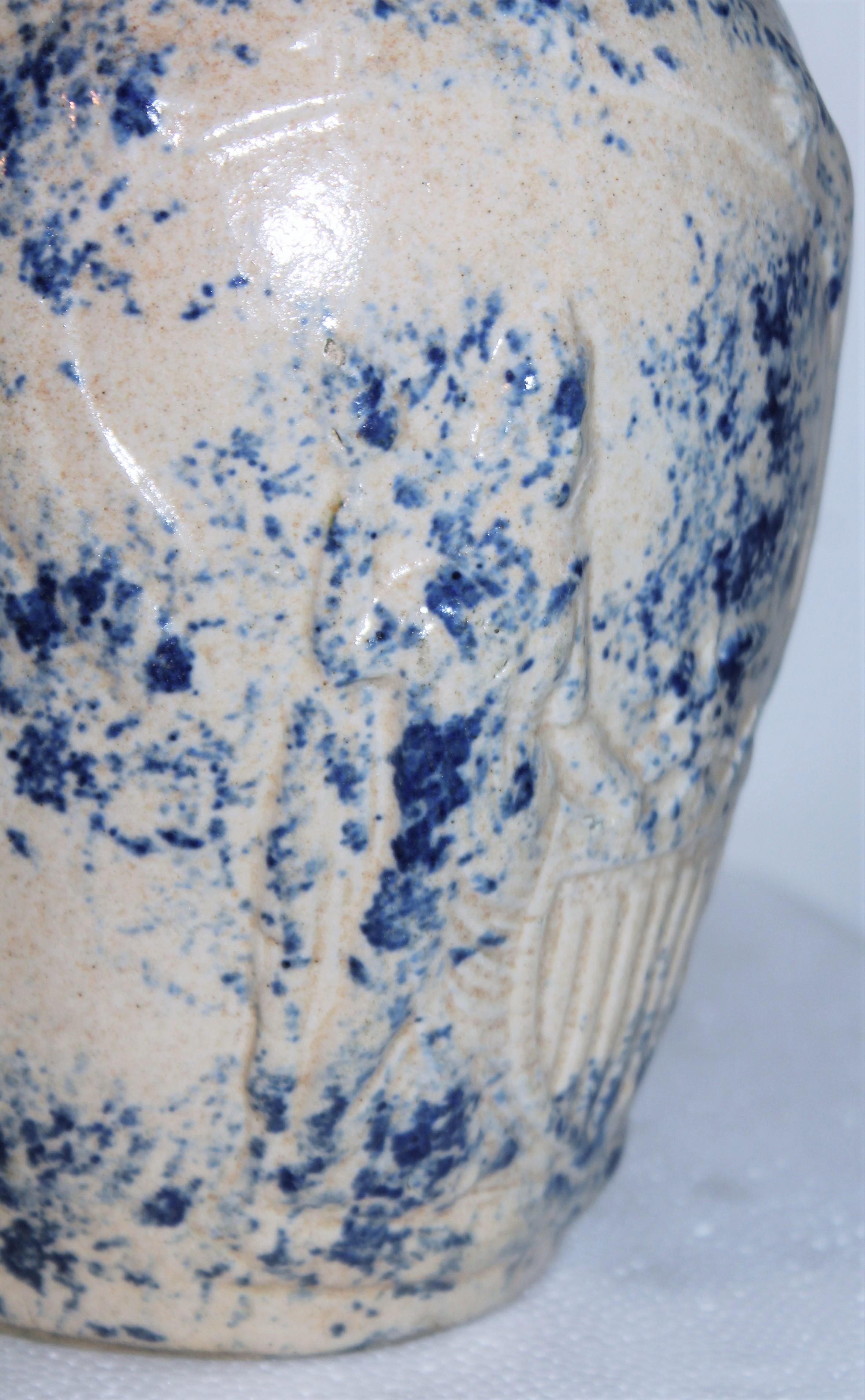 Rare 19th Century Lady Liberty Blue Sponge Ware Pitcher In Good Condition For Sale In Los Angeles, CA