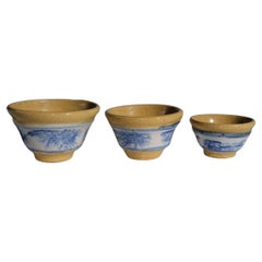 Antique Rare 19thc Miniature Yellow Ware Bowls