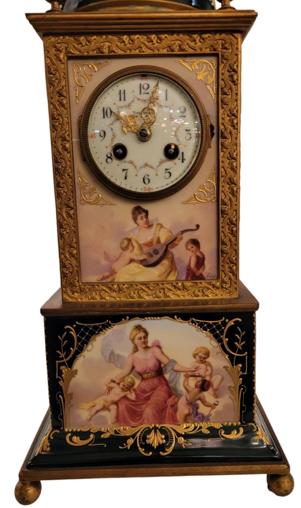 Bronze Rare 19thc Tiffany & Company Sevres Mantle Clock