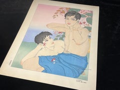 Rare 1st Ed. 1937 Original Paul Jacoulet Woodblock Print "Le Reveil" Saipan